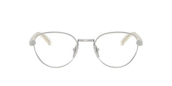 Das Bild zeigt die Prada Brille B53V in Silber von vorne.